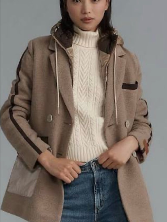 Scotch & Soda Jackets & Blazers - Scotch & Soda Taupe Removable Hood Double-Breasted Coat
